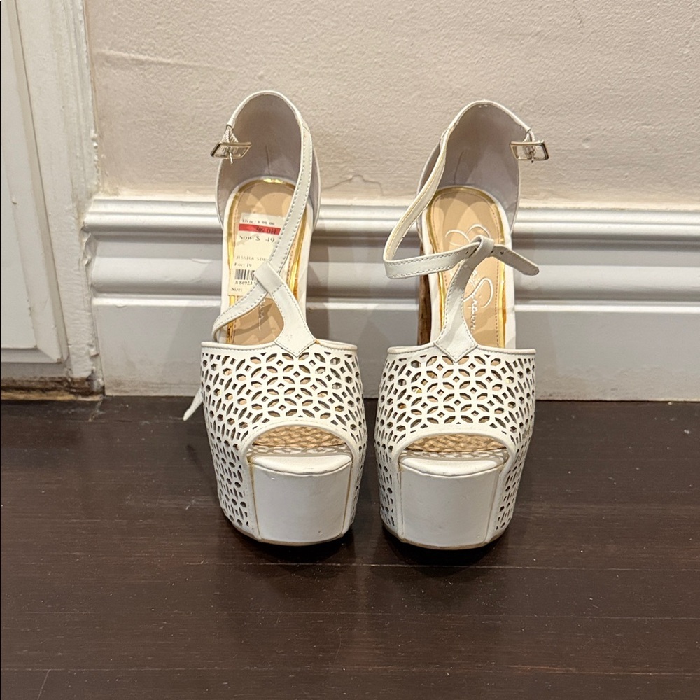 Jessica Simpson White Cutout Platform Heels